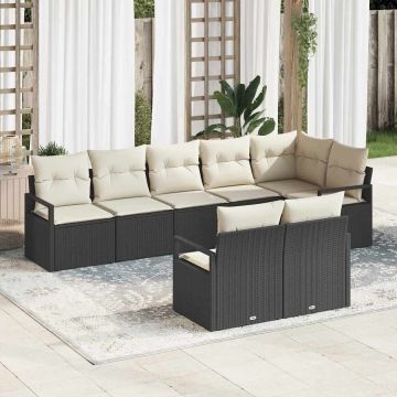 vidaXL Set de canapele pentru grădină cu pernă 8 pcs Negru și Crem