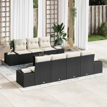 vidaXL Set de canapele pentru grădină cu pernă 8 pcs Negru și Crem