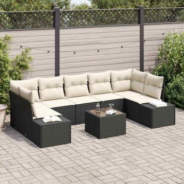 vidaXL Set de canapele pentru grădină cu pernă 8 pcs Negru și Crem