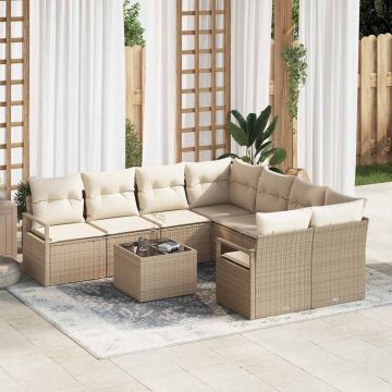 vidaXL Set de canapele pentru grădină cu pernă 9 pcs Bej și crem