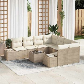 vidaXL Set de canapele pentru grădină cu pernă 9 pcs Bej și crem