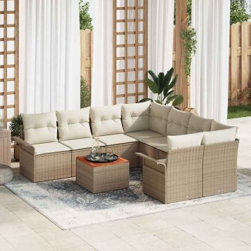 vidaXL Set de canapele pentru grădină cu pernă 9 pcs Bej și crem