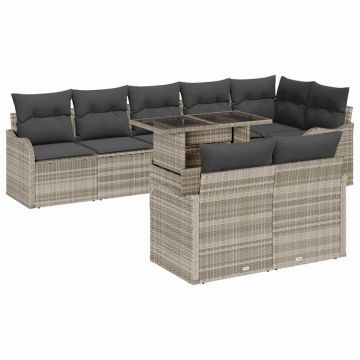 vidaXL Set de canapele pentru grădină cu pernă 9 pcs Gri deschis