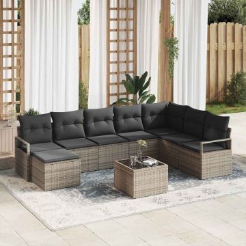 vidaXL Set de canapele pentru grădină cu pernă 9 pcs Gri deschis