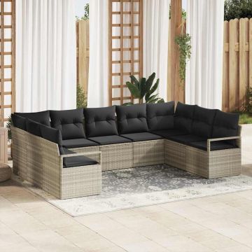 vidaXL Set de canapele pentru grădină cu pernă 9 pcs Gri deschis