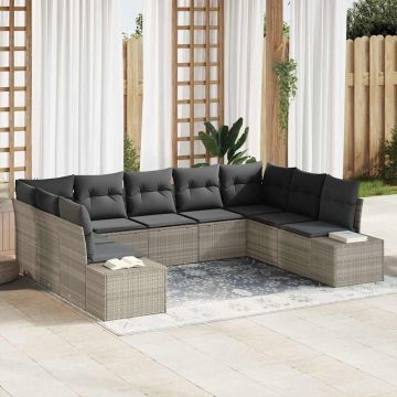 vidaXL Set de canapele pentru grădină cu pernă 9 pcs Gri deschis