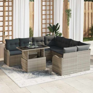 vidaXL Set de canapele pentru grădină cu pernă 9 pcs Gri deschis