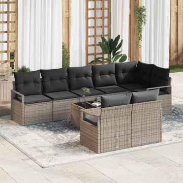 vidaXL Set de canapele pentru grădină cu pernă 9 pcs Gri deschis