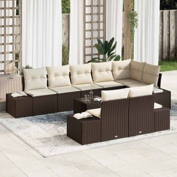 vidaXL Set de canapele pentru grădină cu pernă 9 pcs maro și crem