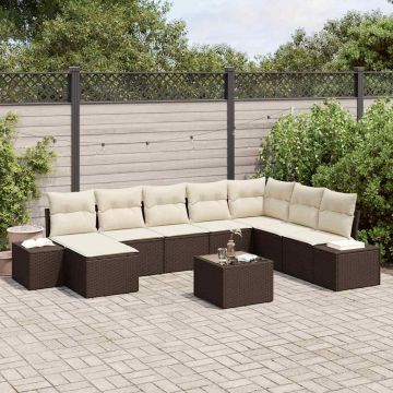 vidaXL Set de canapele pentru grădină cu pernă 9 pcs maro și crem