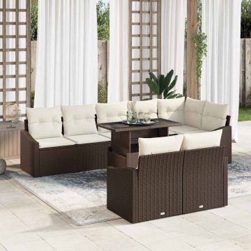 vidaXL Set de canapele pentru grădină cu pernă 9 pcs Maro și Crem
