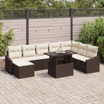 vidaXL Set de canapele pentru grădină cu pernă 9 pcs Maro și Crem
