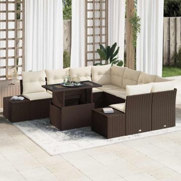 vidaXL Set de canapele pentru grădină cu pernă 9 pcs Maro și Crem