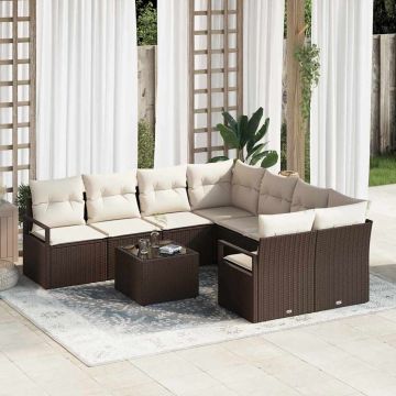 vidaXL Set de canapele pentru grădină cu pernă 9 pcs Maro și Crem