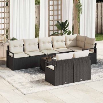 vidaXL Set de canapele pentru grădină cu pernă 9 pcs Maro și Crem