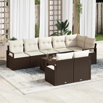 vidaXL Set de canapele pentru grădină cu pernă 9 pcs Maro și Crem