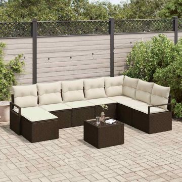 vidaXL Set de canapele pentru grădină cu pernă 9 pcs Maro și Crem