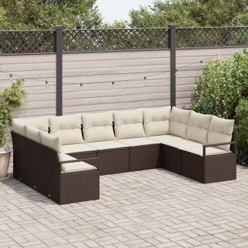 vidaXL Set de canapele pentru grădină cu pernă 9 pcs Maro și Crem