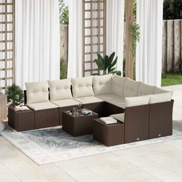 vidaXL Set de canapele pentru grădină cu pernă 9 pcs Maro și Crem