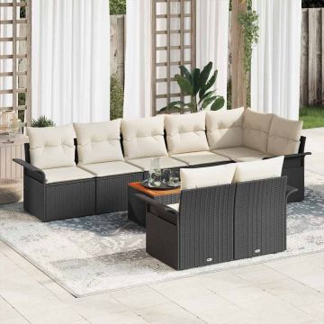 vidaXL Set de canapele pentru grădină cu pernă 9 pcs Negru și Crem