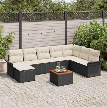 vidaXL Set de canapele pentru grădină cu pernă 9 pcs Negru și Crem