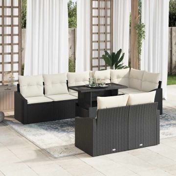 vidaXL Set de canapele pentru grădină cu pernă 9 pcs Negru și Crem