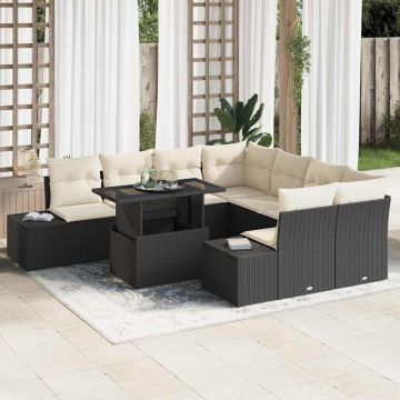 vidaXL Set de canapele pentru grădină cu pernă 9 pcs Negru și Crem