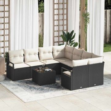 vidaXL Set de canapele pentru grădină cu pernă 9 pcs Negru și Crem
