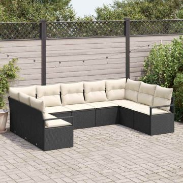 vidaXL Set de canapele pentru grădină cu pernă 9 pcs Negru și Crem