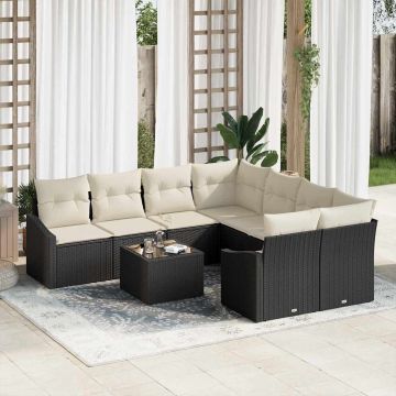 vidaXL Set de canapele pentru grădină cu pernă 9 pcs Negru și Crem
