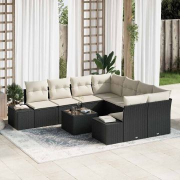 vidaXL Set de canapele pentru grădină cu pernă 9 pcs Negru și Crem