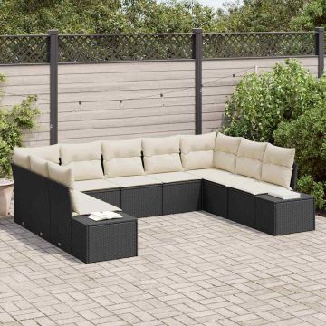 vidaXL Set de canapele pentru grădină cu pernă 9 pcs negru și crem