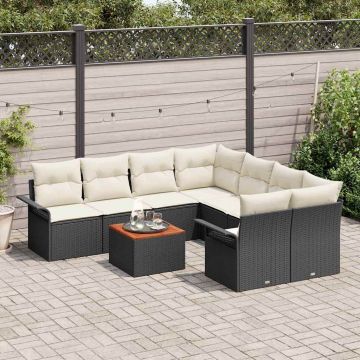 vidaXL Set de canapele pentru grădină cu pernă 9 pcs Negru și Crem