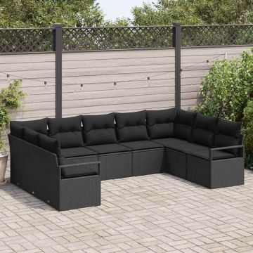 vidaXL Set de canapele pentru grădină cu pernă 9 pcs Negru