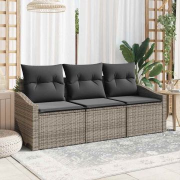 vidaXL Set de canapele pentru grădină cu pernă cu depozitare 3 pcs Gri