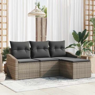 vidaXL Set de canapele pentru grădină cu pernă cu depozitare 4 pcs Gri
