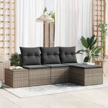 vidaXL Set de canapele pentru grădină cu pernă cu depozitare 4 pcs Gri