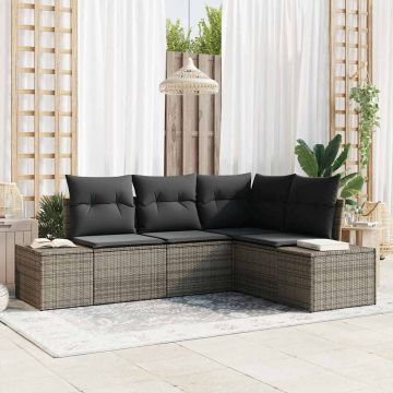 vidaXL Set de canapele pentru grădină cu pernă cu depozitare 4 pcs Gri