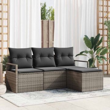 vidaXL Set de canapele pentru grădină cu pernă cu depozitare 4 pcs Gri