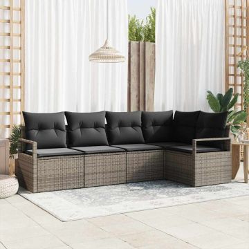 vidaXL Set de canapele pentru grădină cu pernă cu depozitare 5 pcs Gri
