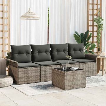 vidaXL Set de canapele pentru grădină cu pernă cu depozitare 5 pcs Gri