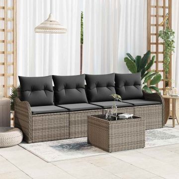 vidaXL Set de canapele pentru grădină cu pernă cu depozitare 5 pcs Gri