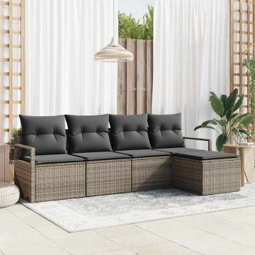vidaXL Set de canapele pentru grădină cu pernă cu depozitare 5 pcs Gri
