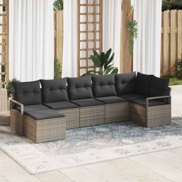 vidaXL Set de canapele pentru grădină cu pernă cu depozitare 7 pcs Gri
