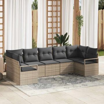 vidaXL Set de canapele pentru grădină cu pernă cu depozitare 7 pcs Gri