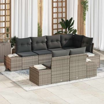 vidaXL Set de canapele pentru grădină cu pernă cu depozitare 7 pcs Gri