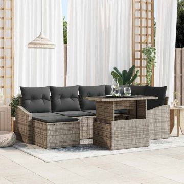 vidaXL Set de canapele pentru grădină cu pernă cu depozitare 7 pcs Gri
