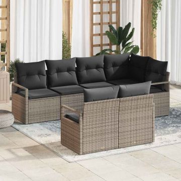 vidaXL Set de canapele pentru grădină cu pernă cu depozitare 7 pcs Gri