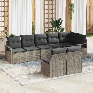 vidaXL Set de canapele pentru grădină cu pernă cu depozitare 8 pcs Gri