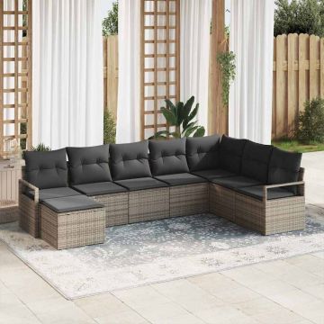 vidaXL Set de canapele pentru grădină cu pernă cu depozitare 8 pcs Gri